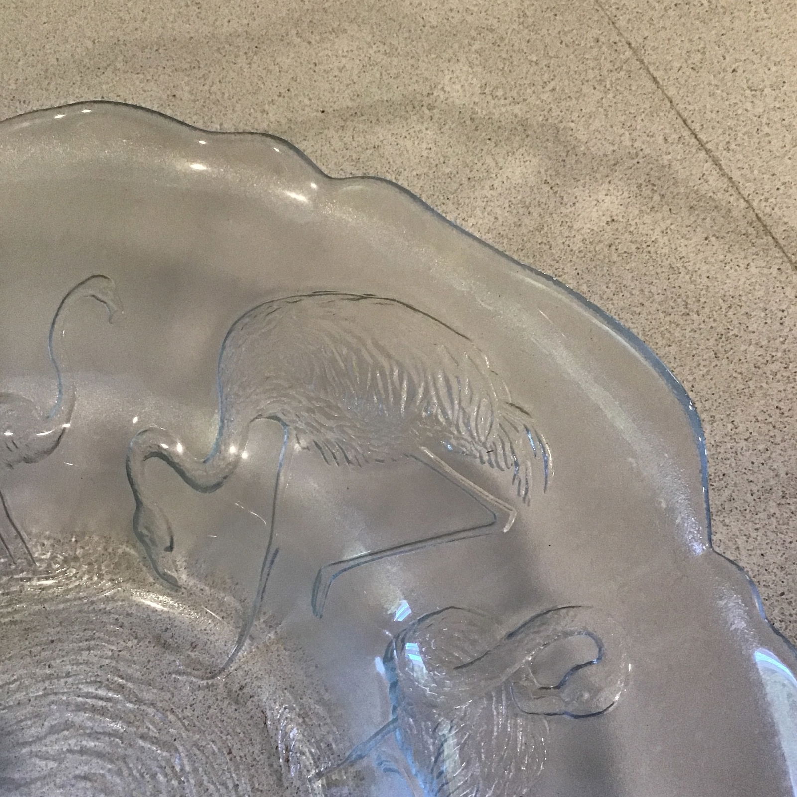 Flamingo Glass Bowl Vintage 1990's Etched Raised Embossed Clear Glass Serving Bowl - 5