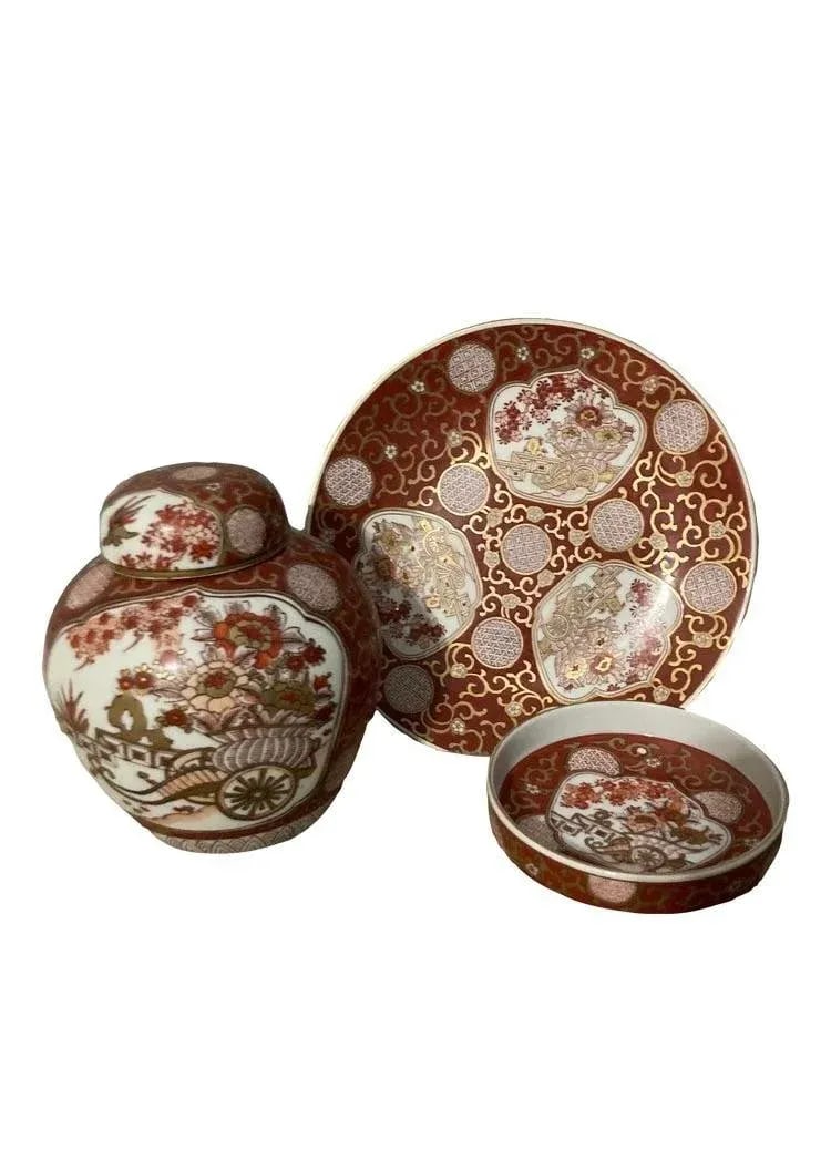 20th C Gold Imari Porcelain Ginger Jar Set- 4 Pieces - 10