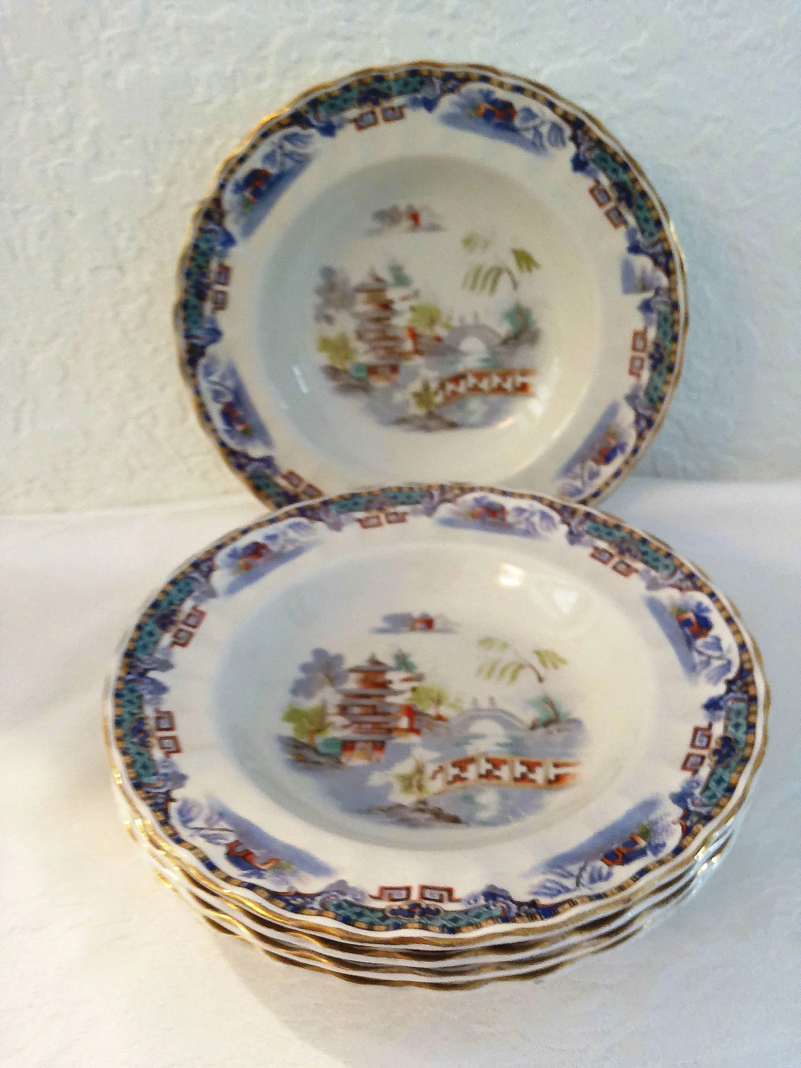 Mid-Century Chinese Porcelain Scenic Bowls, Set of 5 - 7
