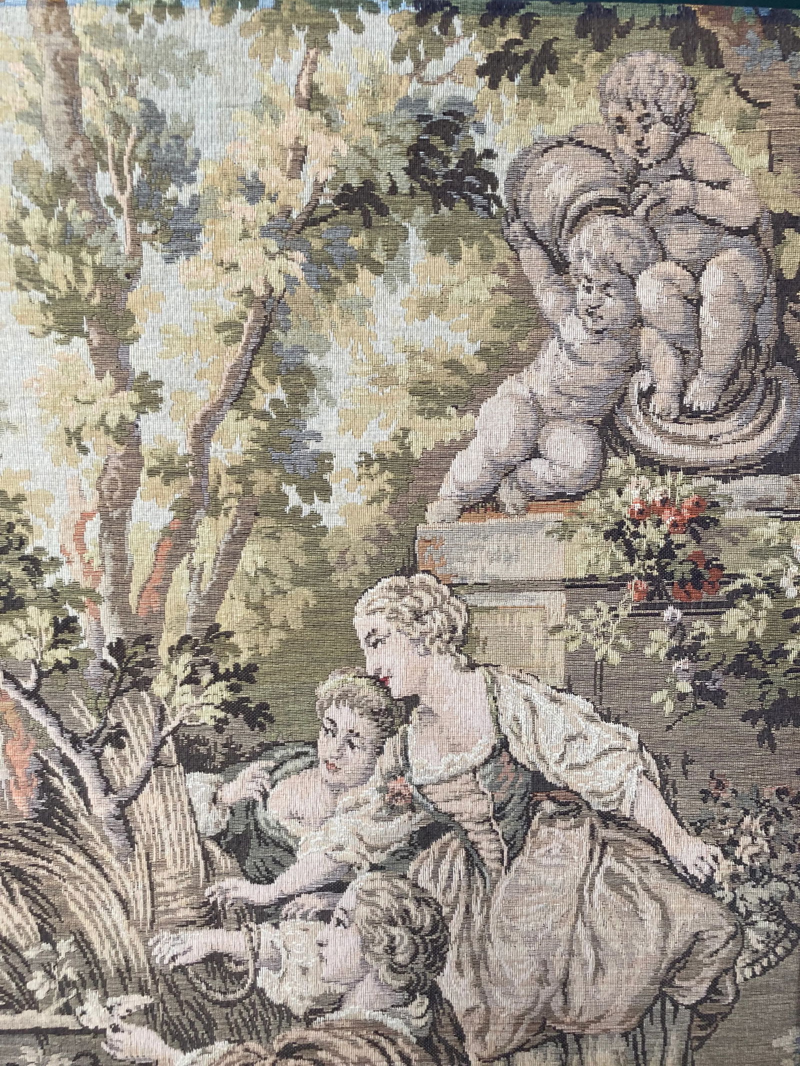 Mid 20th C Aubusson Style Inspired by Francis Boucher Vertical Verdure Romantic Wall Tapestry - 3