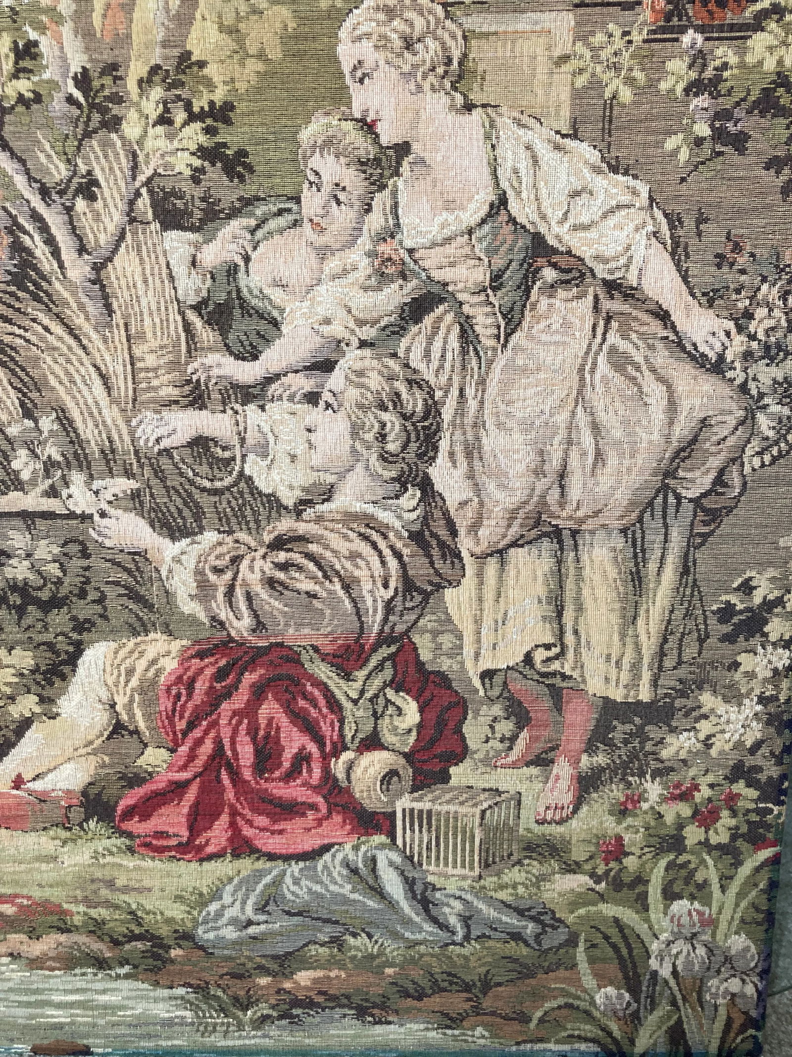 Mid 20th C Aubusson Style Inspired by Francis Boucher Vertical Verdure Romantic Wall Tapestry - 4