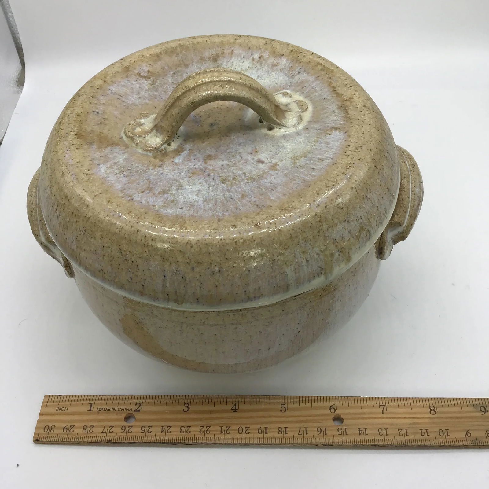 Signed Stoneware Lidded Crock Cookware Vintage Rustic Ceramic Pottery Lidded Fired Dish 1974 Signed - 10