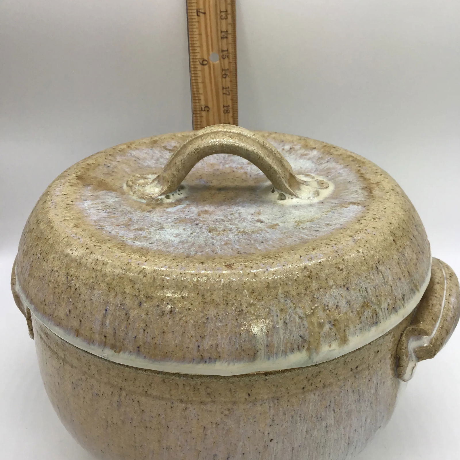 Signed Stoneware Lidded Crock Cookware Vintage Rustic Ceramic Pottery Lidded Fired Dish 1974 Signed - 11