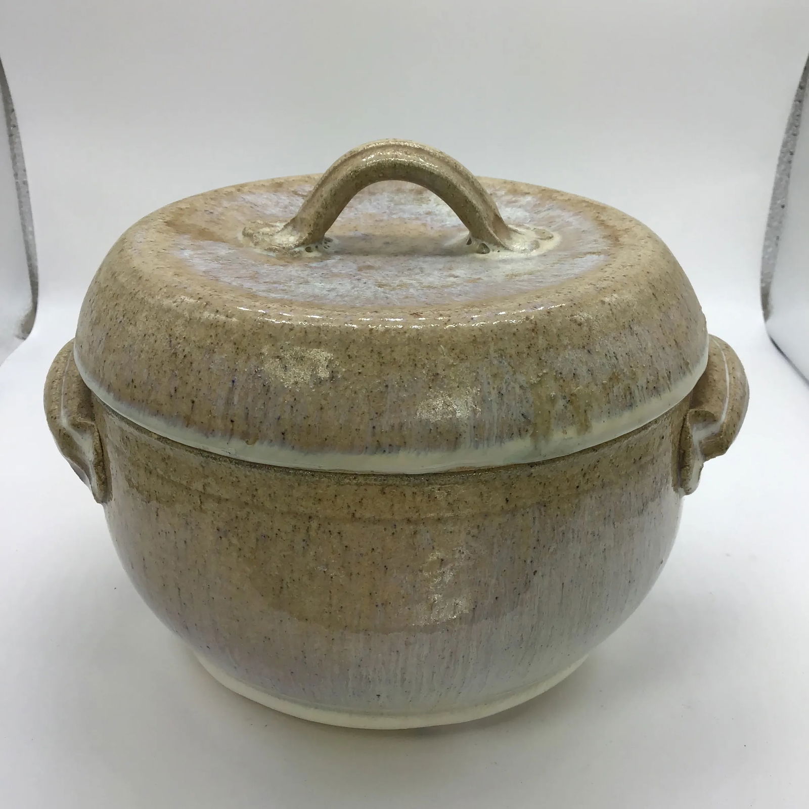 Signed Stoneware Lidded Crock Cookware Vintage Rustic Ceramic Pottery Lidded Fired Dish 1974 Signed - 12