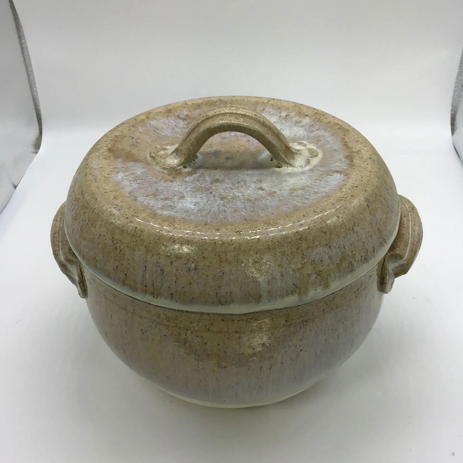 Signed Stoneware Lidded Crock Cookware Vintage Rustic Ceramic Pottery Lidded Fired Dish 1974 Signed - 2