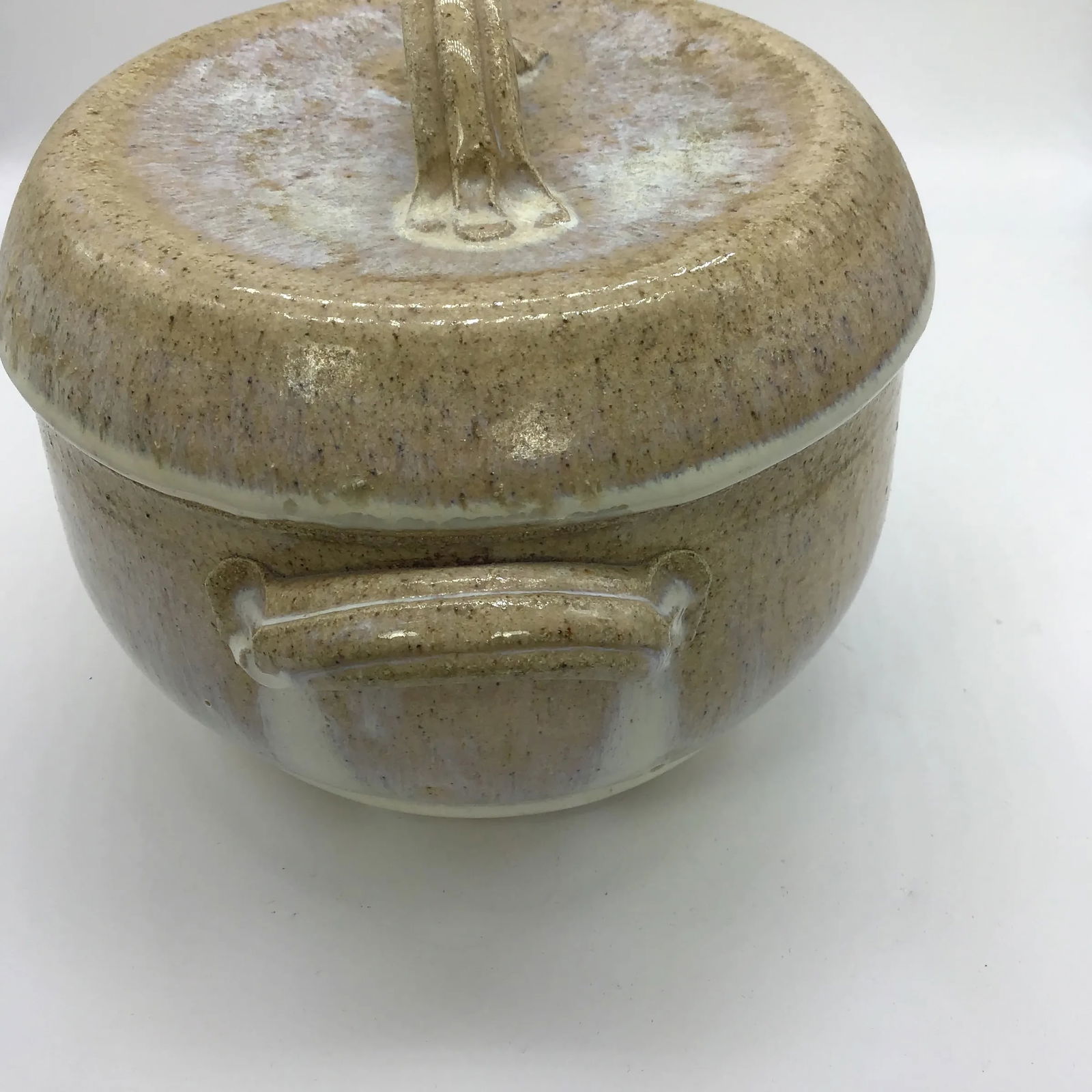 Signed Stoneware Lidded Crock Cookware Vintage Rustic Ceramic Pottery Lidded Fired Dish 1974 Signed - 4