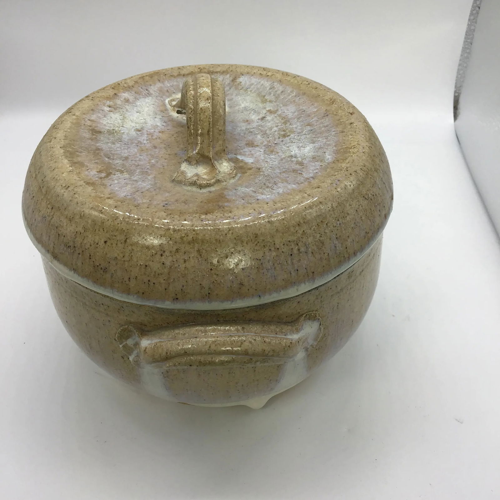 Signed Stoneware Lidded Crock Cookware Vintage Rustic Ceramic Pottery Lidded Fired Dish 1974 Signed - 6