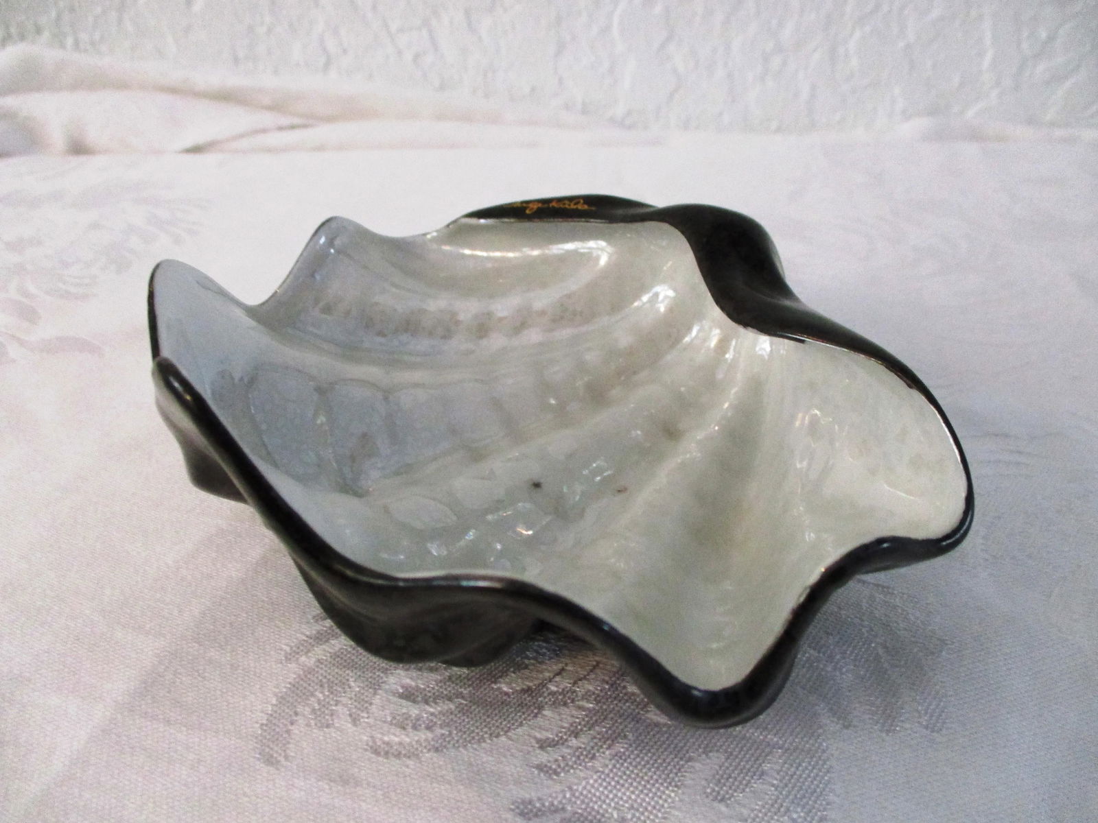 Studio Art Pottery Clam Shell Bowl, Artist Signed - 2