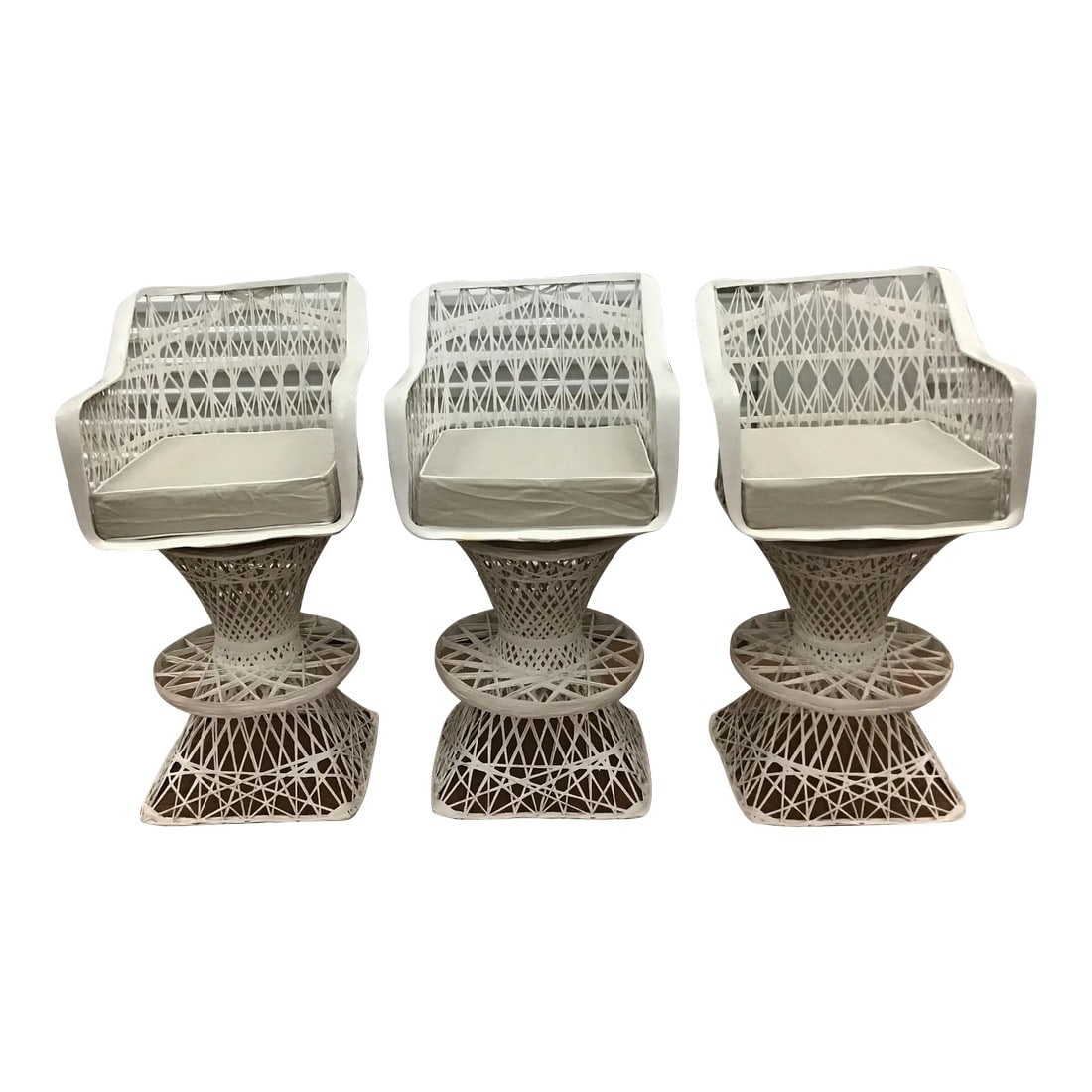 1960s Spun Fiberglass Bar Stools - Set of 2: Russell Woodard! Can't get much better for outdoor or indoor bar stools. Fiberglass spun withstands the test of time. All fiberglass intact. Unfortunately we have reduced the quantity to two. Conditio