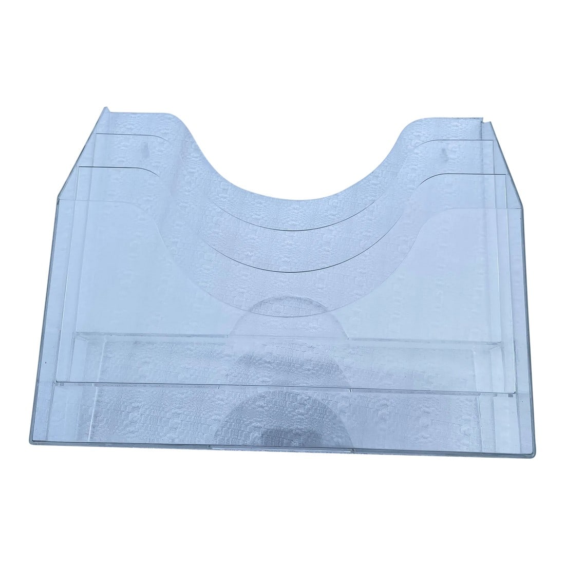 1980s Freestanding or Wall Mounted Lucite Mail or File Holder: Excellent transparent lucite acrylic mail or file folder holder that can be freestanding or mounted to the wall. This piece would give the illusion of free floating file folders or mail, or for