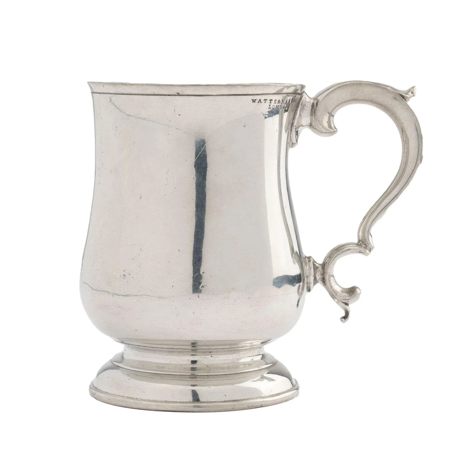 Watts & Harton Tulip Shaped Polished Pewter Mug With Applied Scroll Handle, 1830 - 13