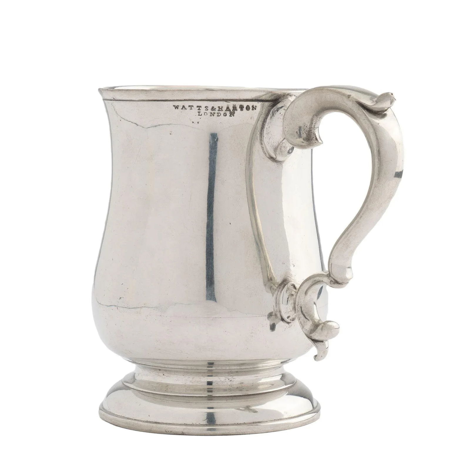 Watts & Harton Tulip Shaped Polished Pewter Mug With Applied Scroll Handle, 1830 - 2