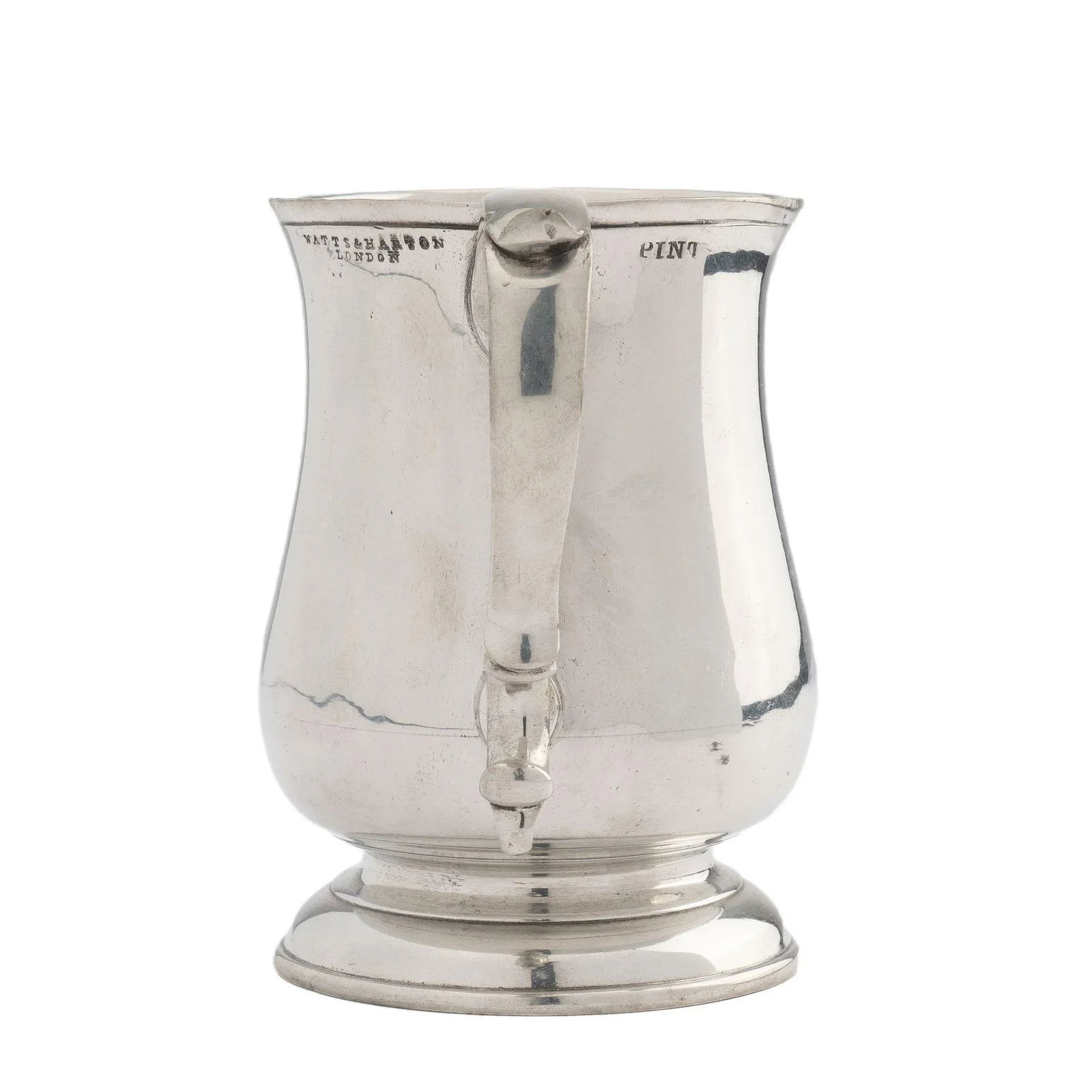 Watts & Harton Tulip Shaped Polished Pewter Mug With Applied Scroll Handle, 1830 - 3