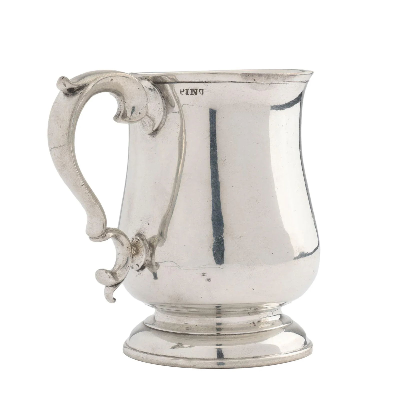 Watts & Harton Tulip Shaped Polished Pewter Mug With Applied Scroll Handle, 1830 - 4