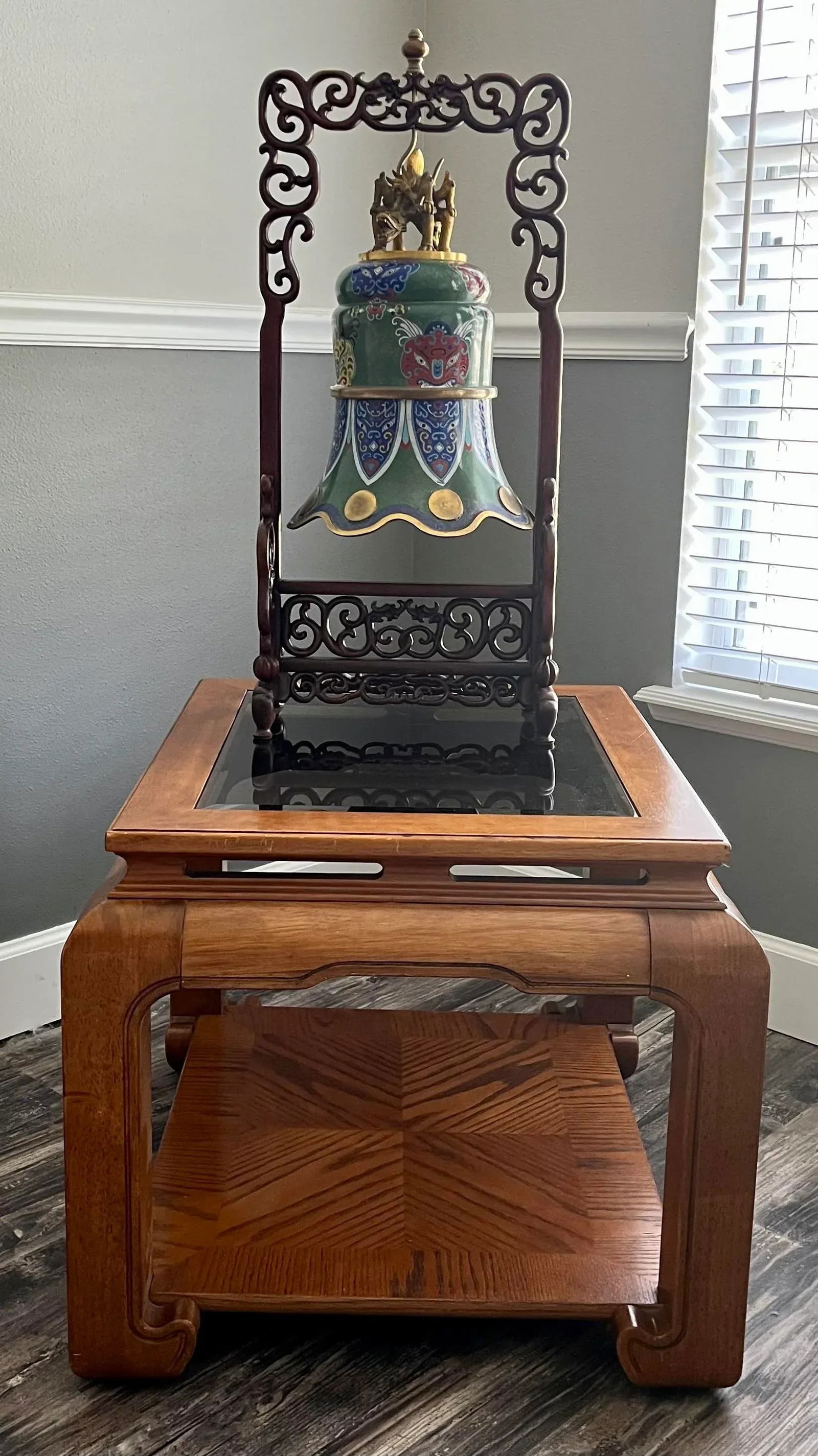 C 1900 Large Chinese Cloisonné Enamel Bell With Stand - 11
