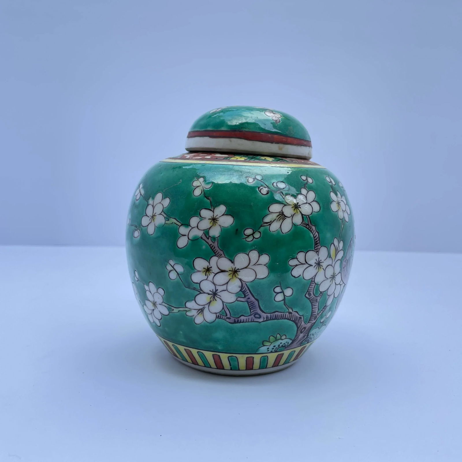 Antique 19th Century Chinese Famille Verte Prunus Blossom Ginger Jar - 4