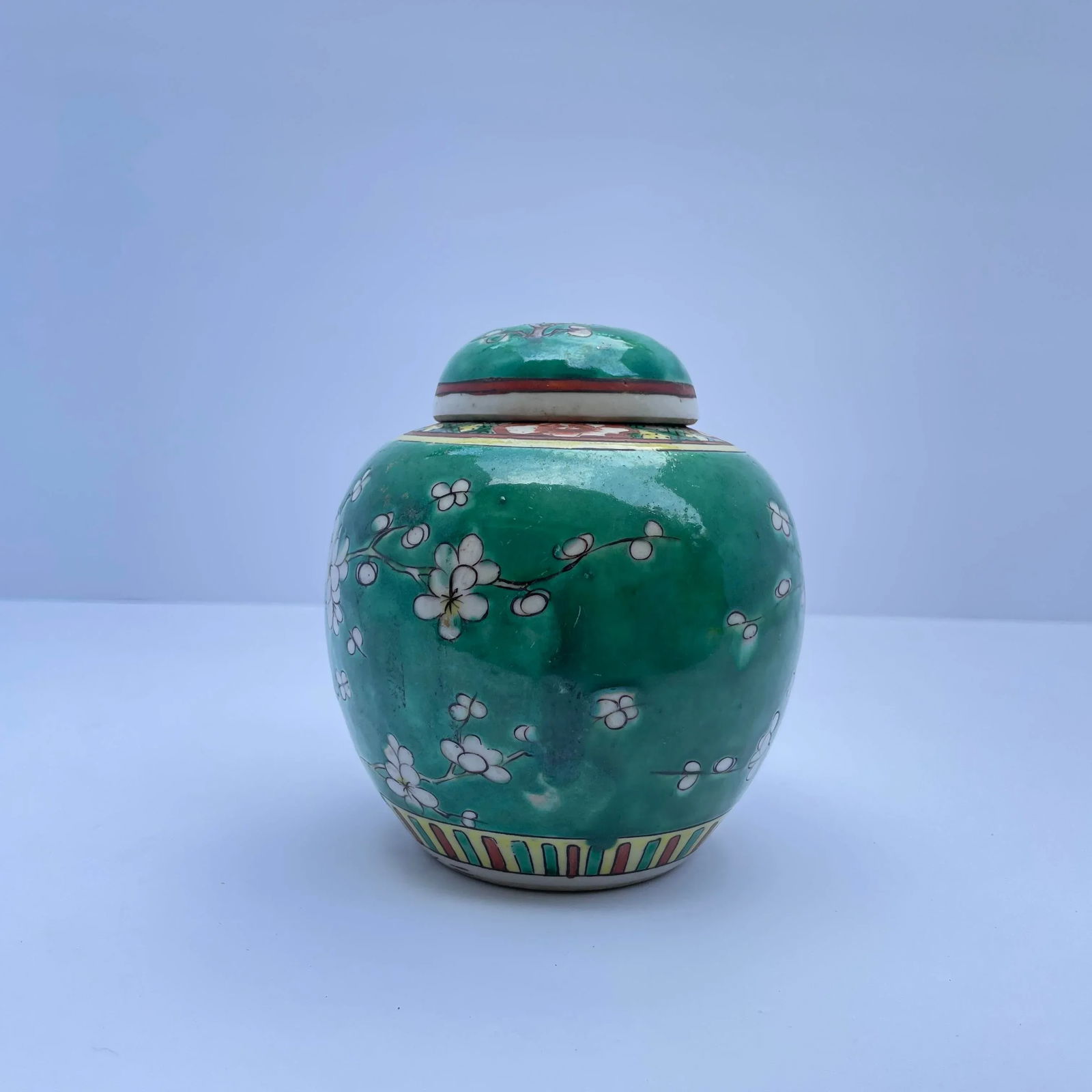 Antique 19th Century Chinese Famille Verte Prunus Blossom Ginger Jar - 8