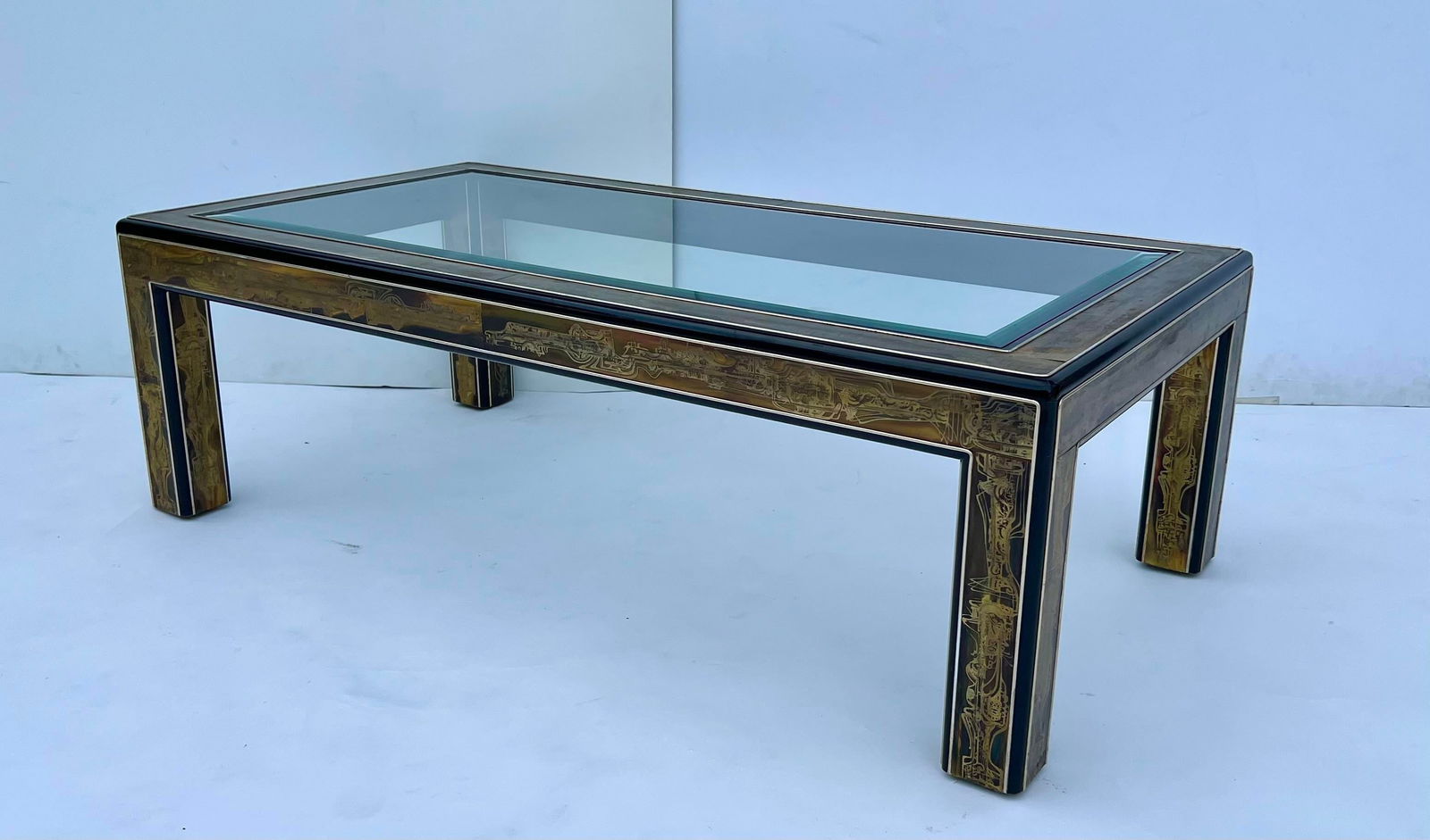 1970s Bernhard Rohne for Mastercraft Acid Etched Brass Coffee Table - 8