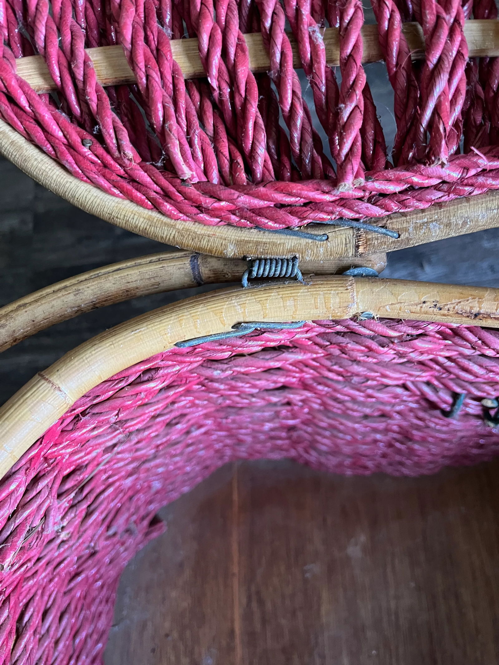1970s Handwoven Apple Shaped Rattan Picnic Basket With Bamboo Trim - 11