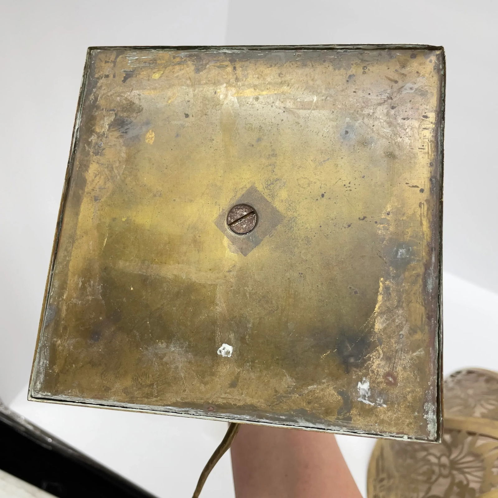 Circa 1920s Antique Brass Lamp With Reticulated Brass Lampshade - 9