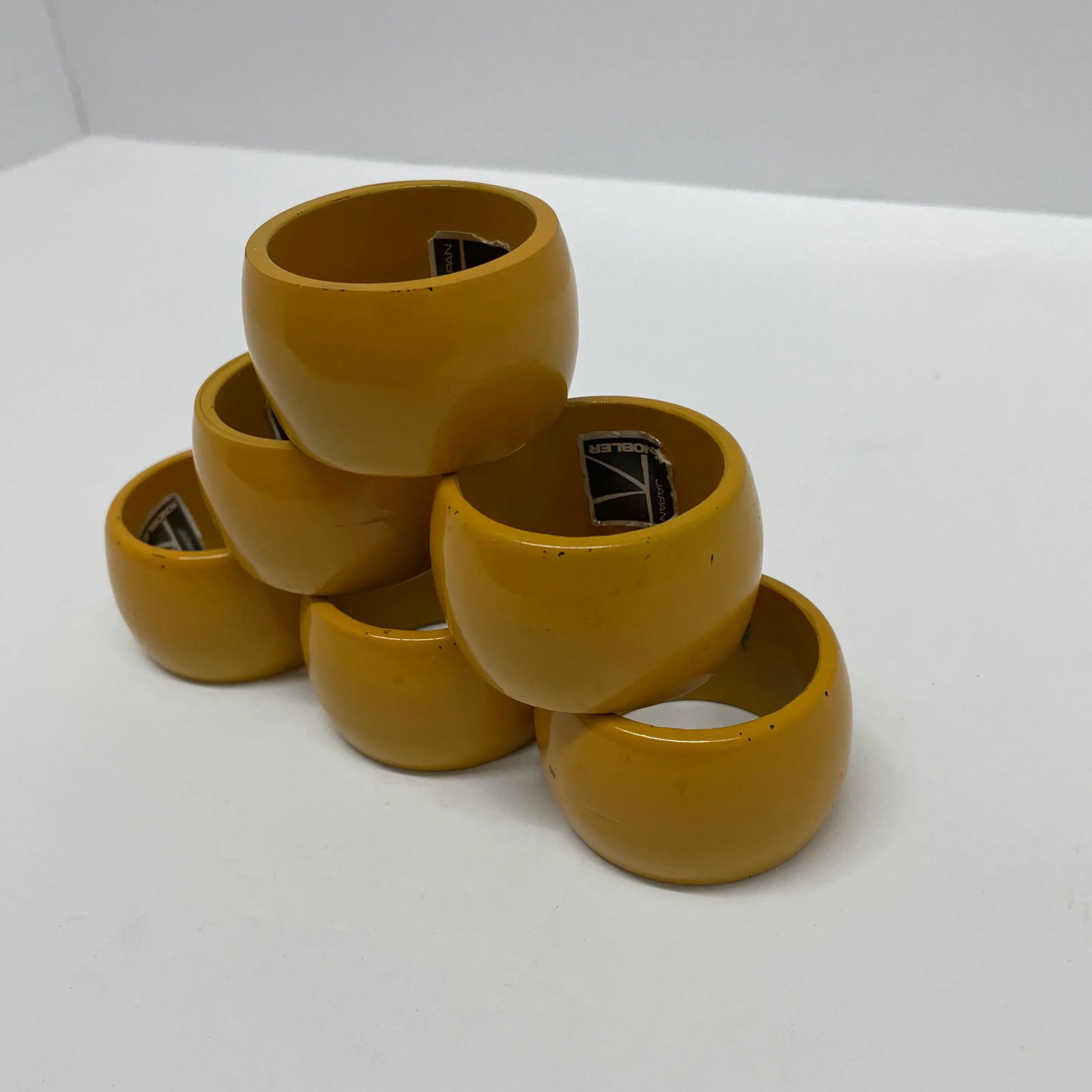 Mid Century Modern Yellow Wooden Knobler Napkin Rings- Set of 6 - 2