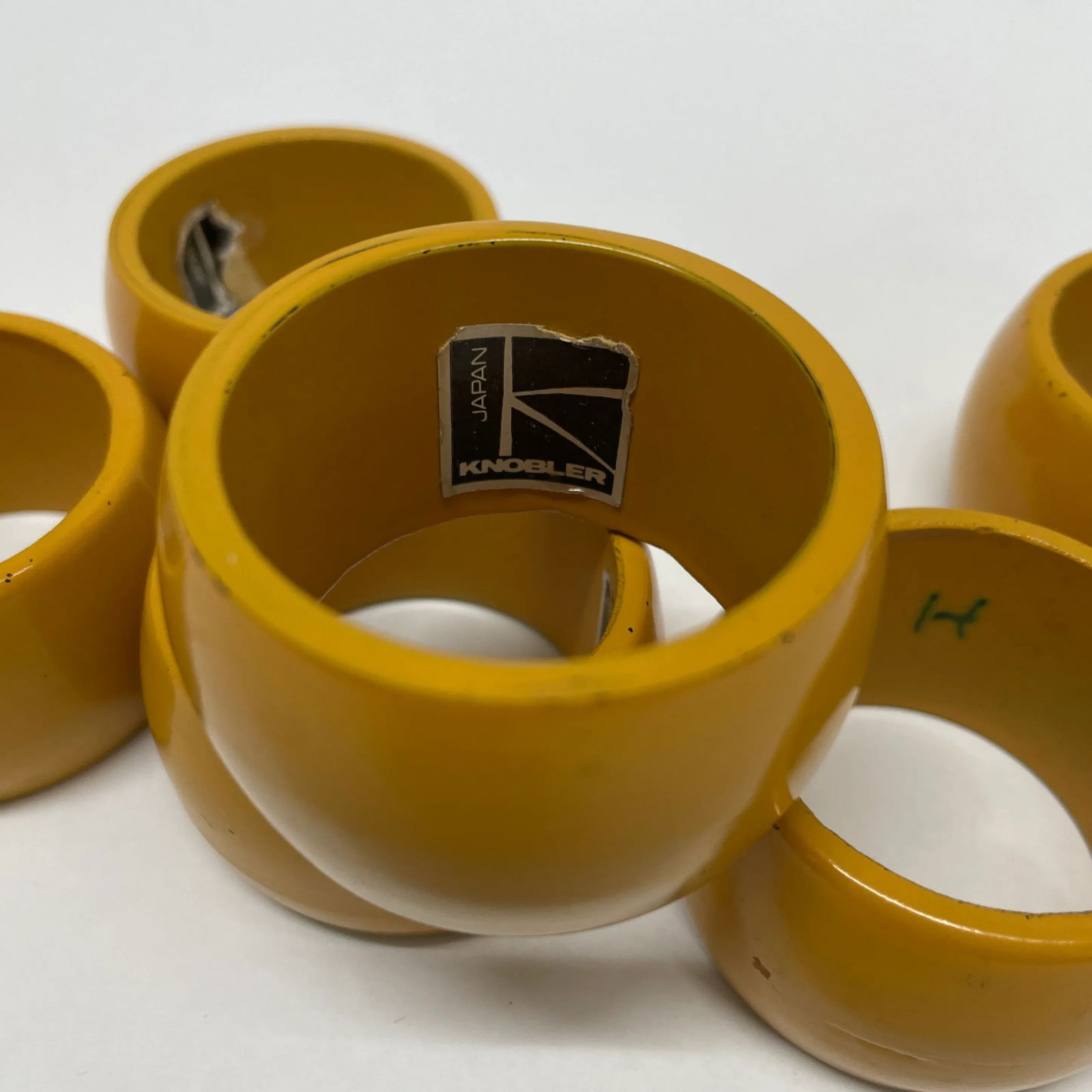Mid Century Modern Yellow Wooden Knobler Napkin Rings- Set of 6 - 4