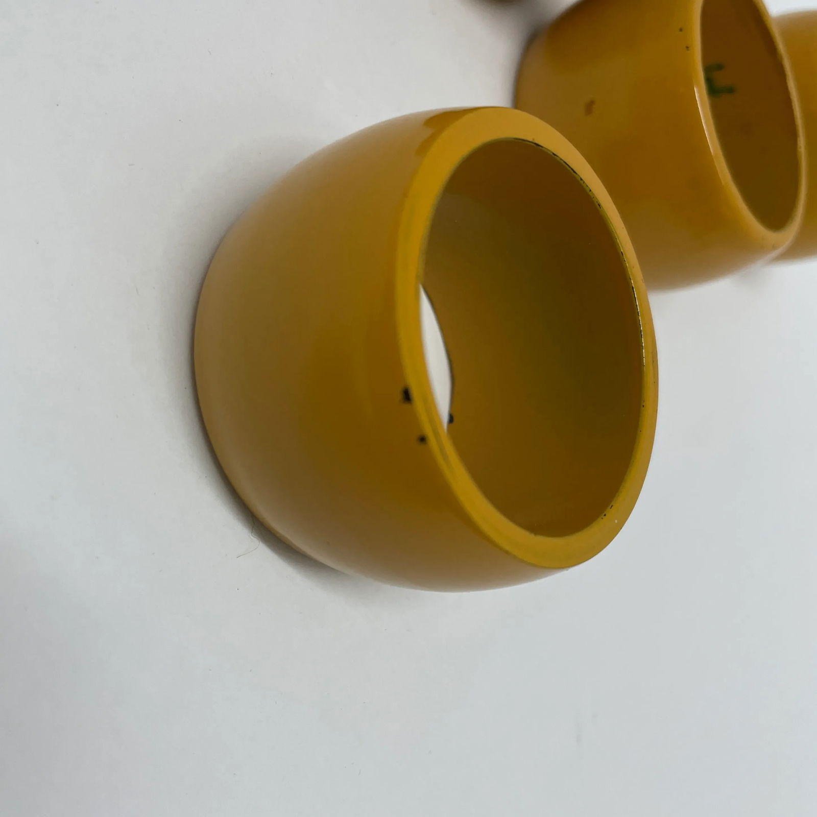 Mid Century Modern Yellow Wooden Knobler Napkin Rings- Set of 6 - 5