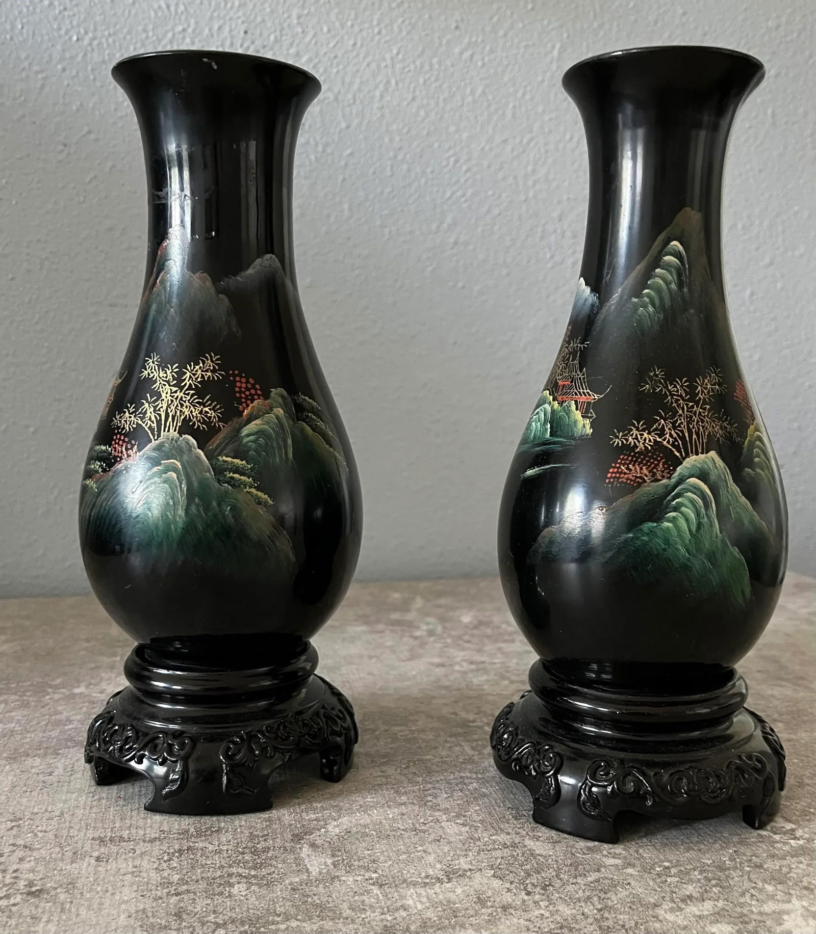 1980s Chinese Hand-Painted Foochow Vases- a Pair - 10