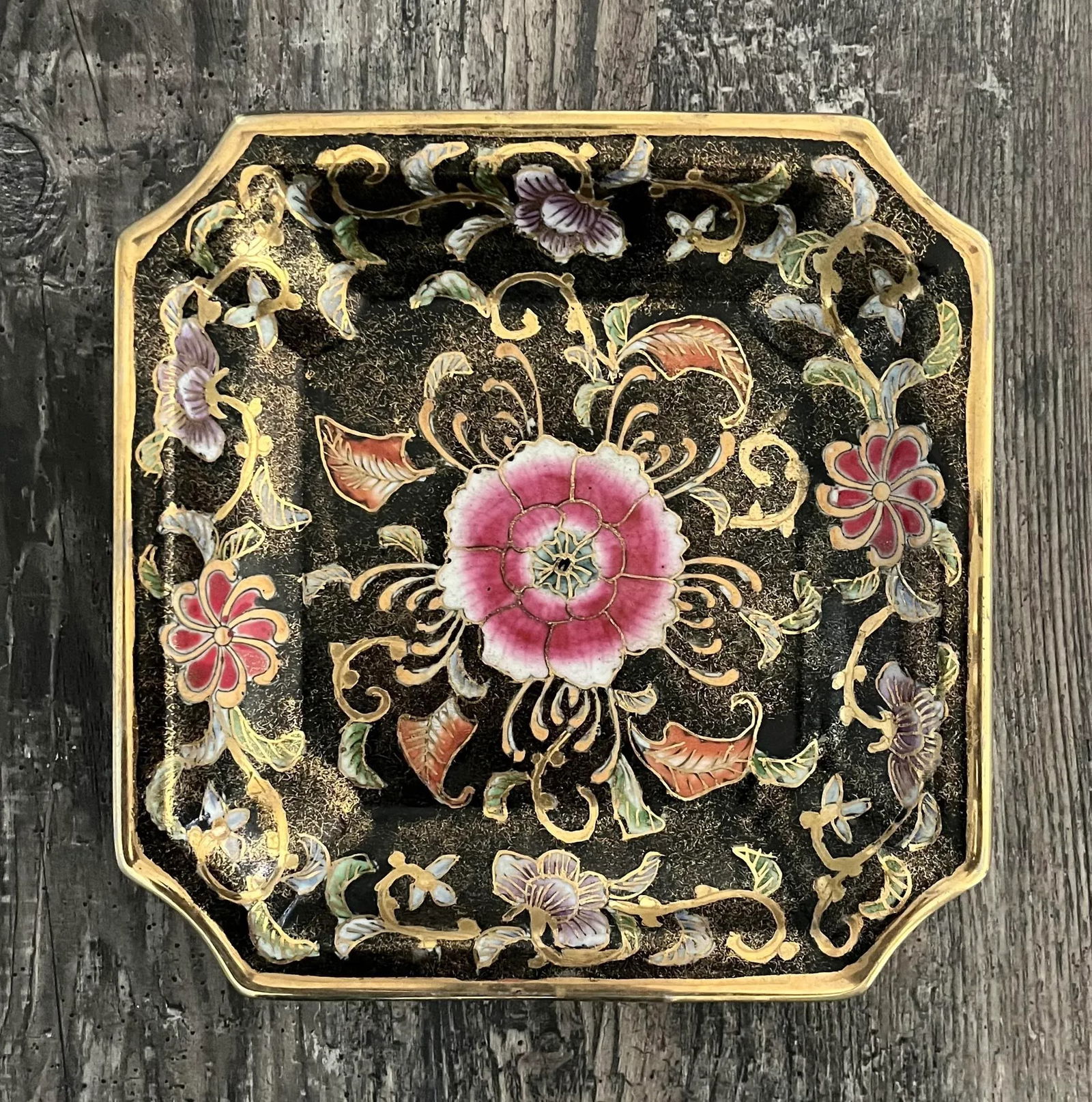 1970s Chinese Peony Decorative Plate With Cloisonné Detail- Marked - 10