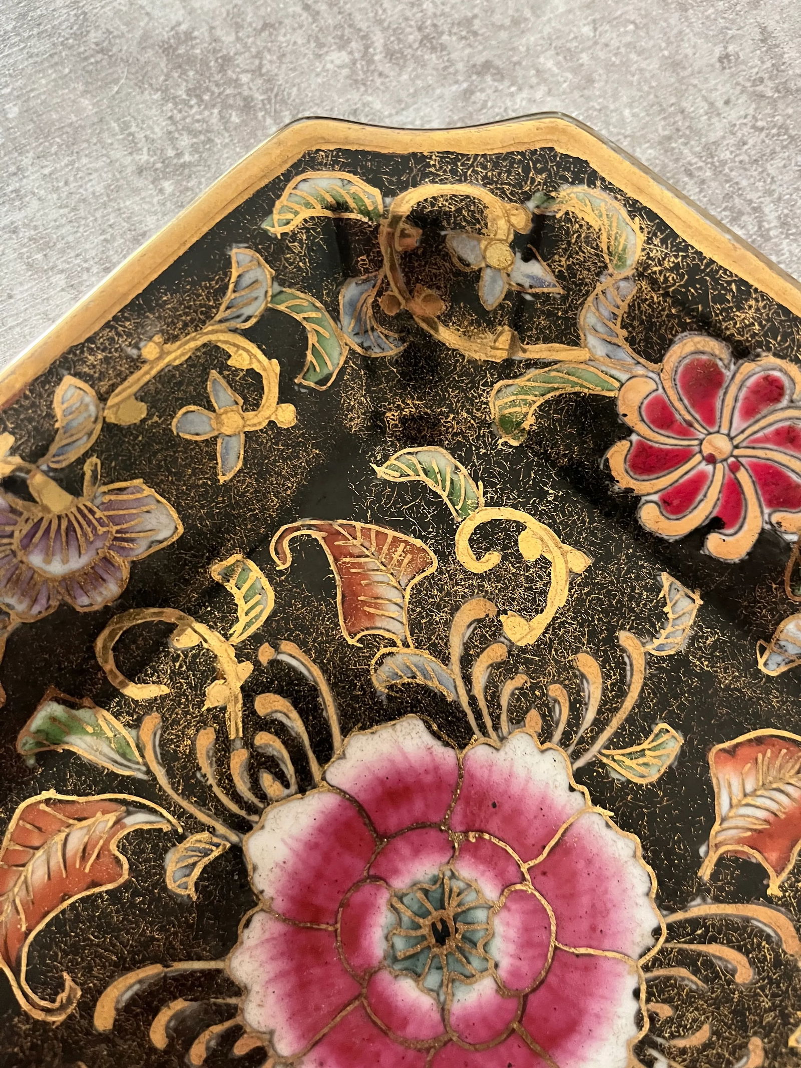 1970s Chinese Peony Decorative Plate With Cloisonné Detail- Marked - 3