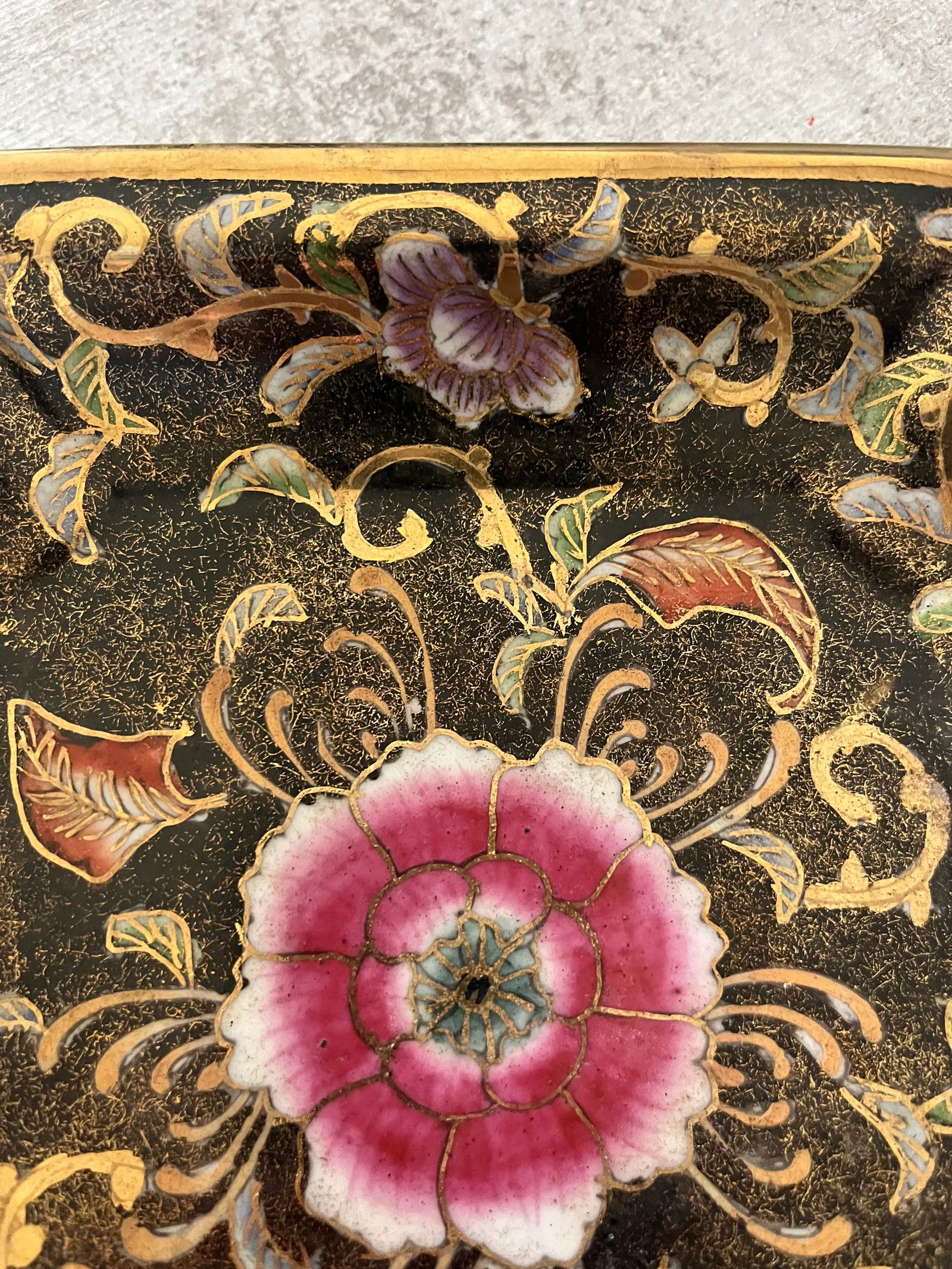 1970s Chinese Peony Decorative Plate With Cloisonné Detail- Marked - 5