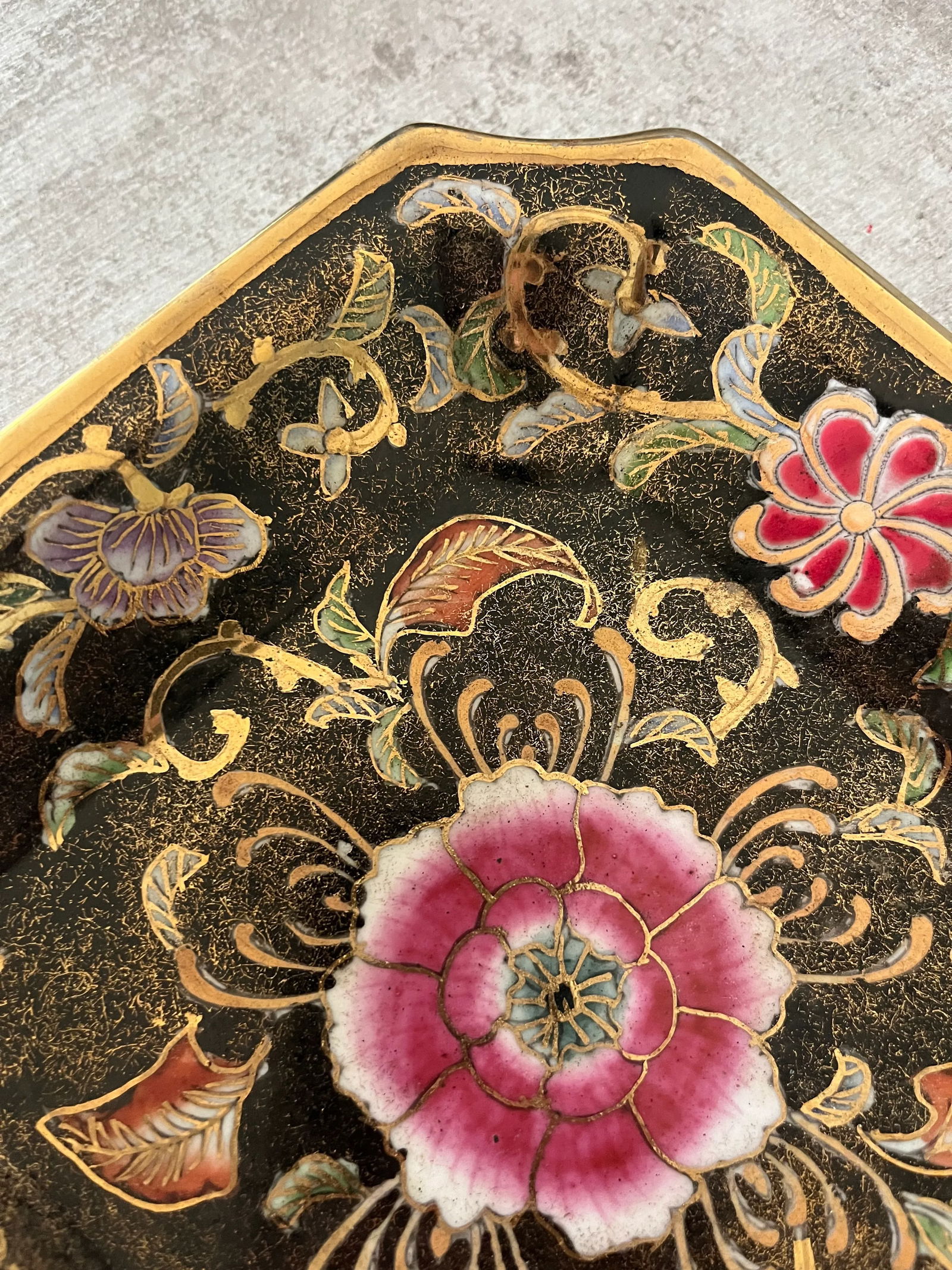 1970s Chinese Peony Decorative Plate With Cloisonné Detail- Marked - 6