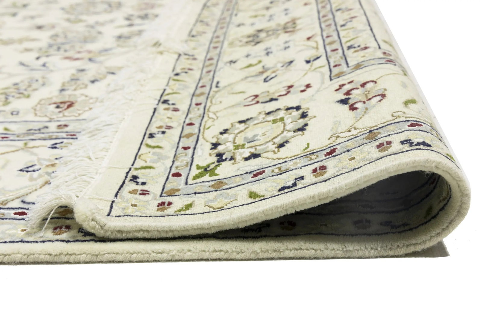 Cream Floral 6'5X9'9 Indo-Nain Oriental Rug - 13
