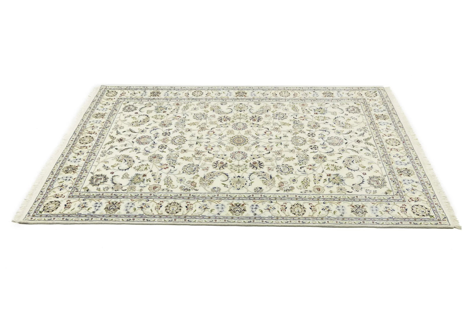 Cream Floral 6'5X9'9 Indo-Nain Oriental Rug - 6