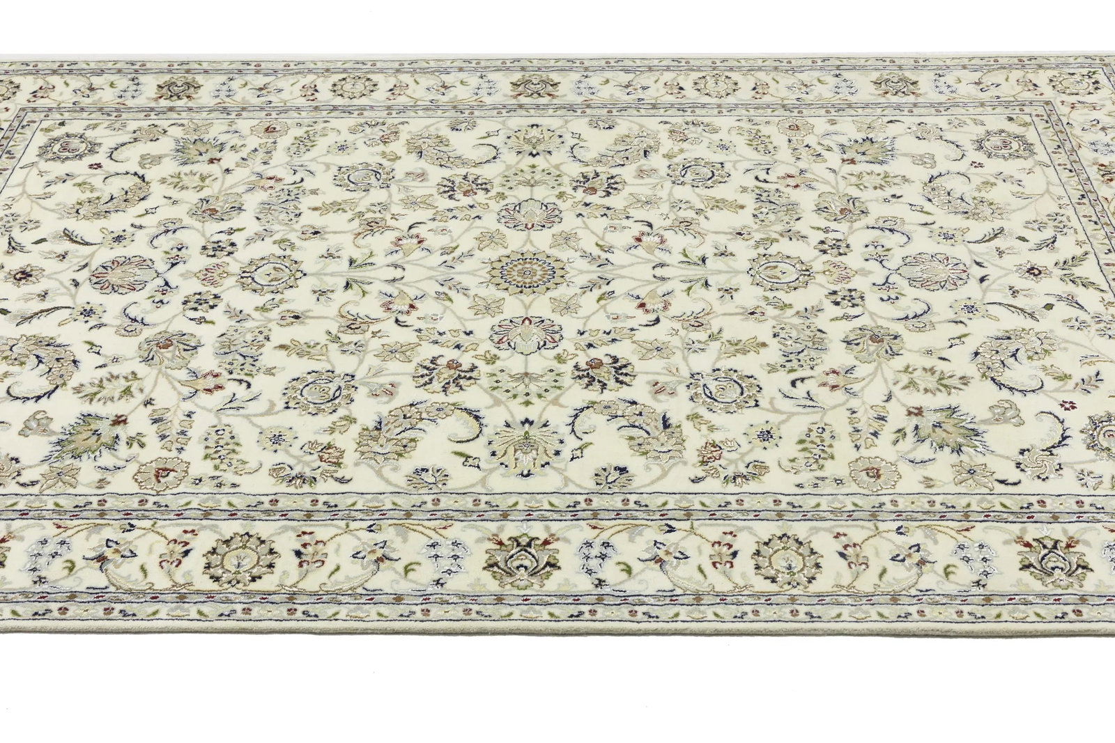 Cream Floral 6'5X9'9 Indo-Nain Oriental Rug - 7