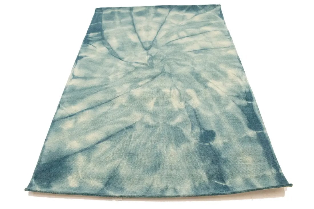 Dark Teal Tie-Dye 5X8 Hand-Tufted Modern Rug - 2