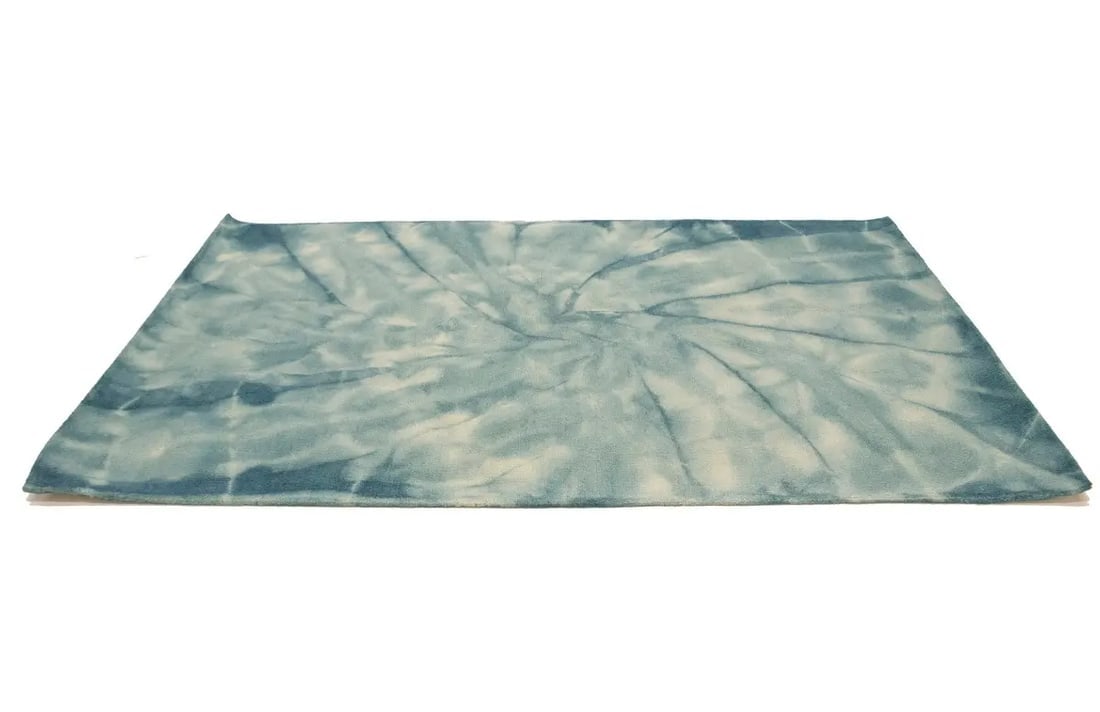 Dark Teal Tie-Dye 5X8 Hand-Tufted Modern Rug - 4