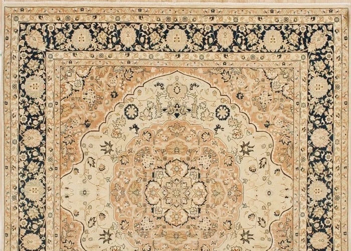 Hand Knotted Indo-Tabriz Cream Wool Oriental Area Rug Carpet 8' x 8'4" - 5
