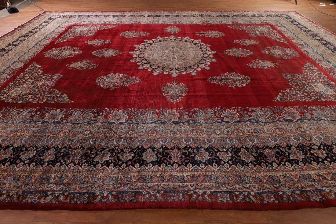 Pre-1900 Vegetable Dye Kerman Ravar Persian Large Rug 14x19 - 15