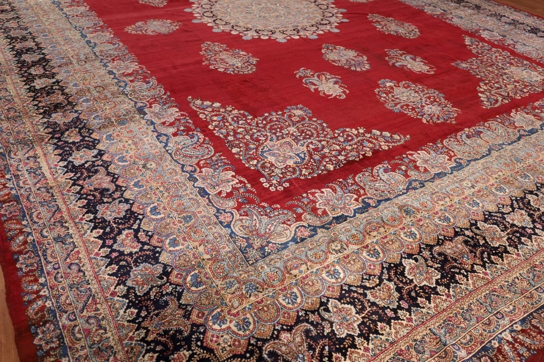 Pre-1900 Vegetable Dye Kerman Ravar Persian Large Rug 14x19 - 7