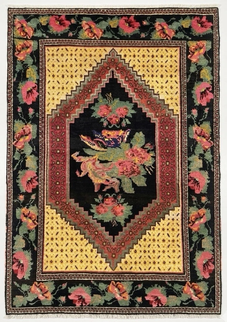 Hand Knotted Karabagh Tribal Wool Black Caucasian Oriental Rug 5' x 7'3" - 2