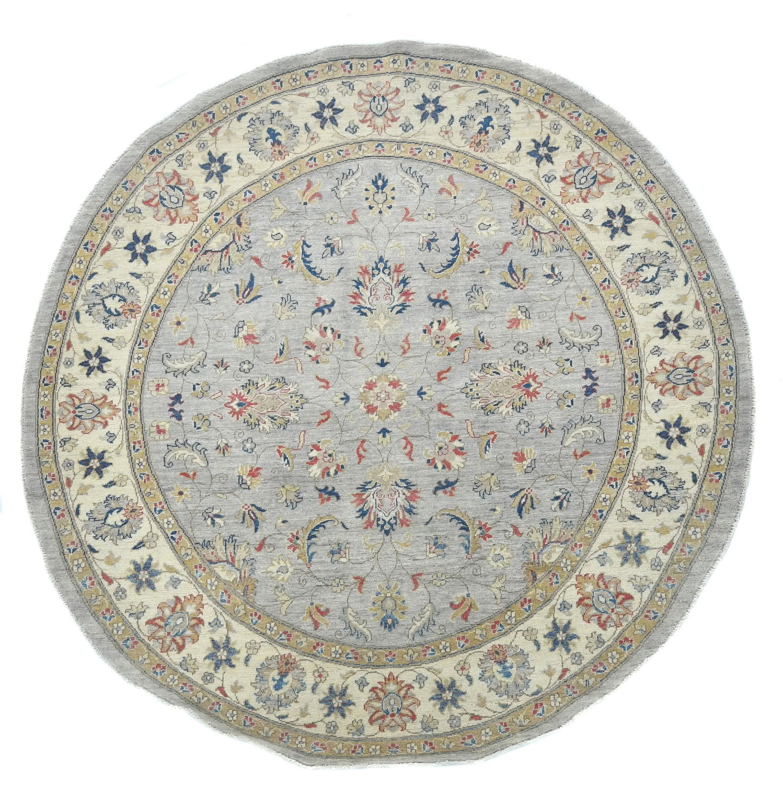 Gray Floral Transitional 6'4X6'6 Oushak Oriental Round Rug: Title: Gray Floral Transitional 6'4X6'6 Oushak Oriental Round RugDescription:Hand-knotted in India with transitional designFloral pattern ideal for entryway, foyer, or living spacesMuted tones of