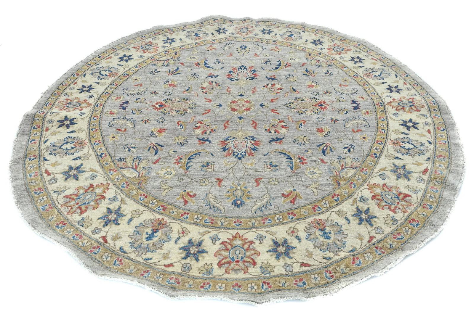Gray Floral Transitional 6'4X6'6 Oushak Oriental Round Rug - 3