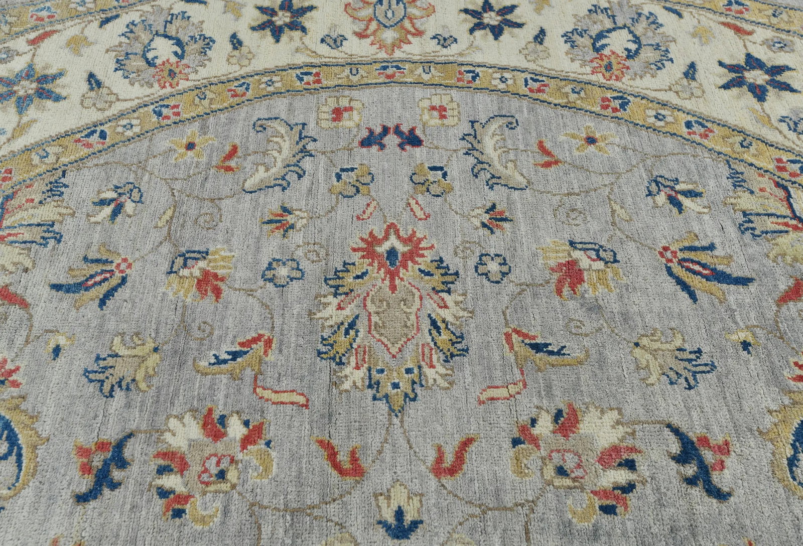 Gray Floral Transitional 6'4X6'6 Oushak Oriental Round Rug - 8