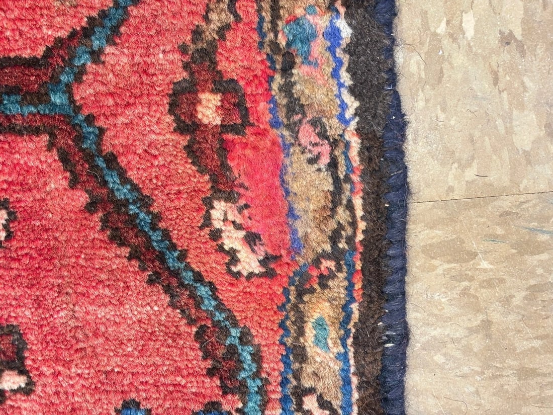 Hand-Knotted Persian Hamedan Wool Rug, Navy Geometric, 3'9" x 5'7" - 6