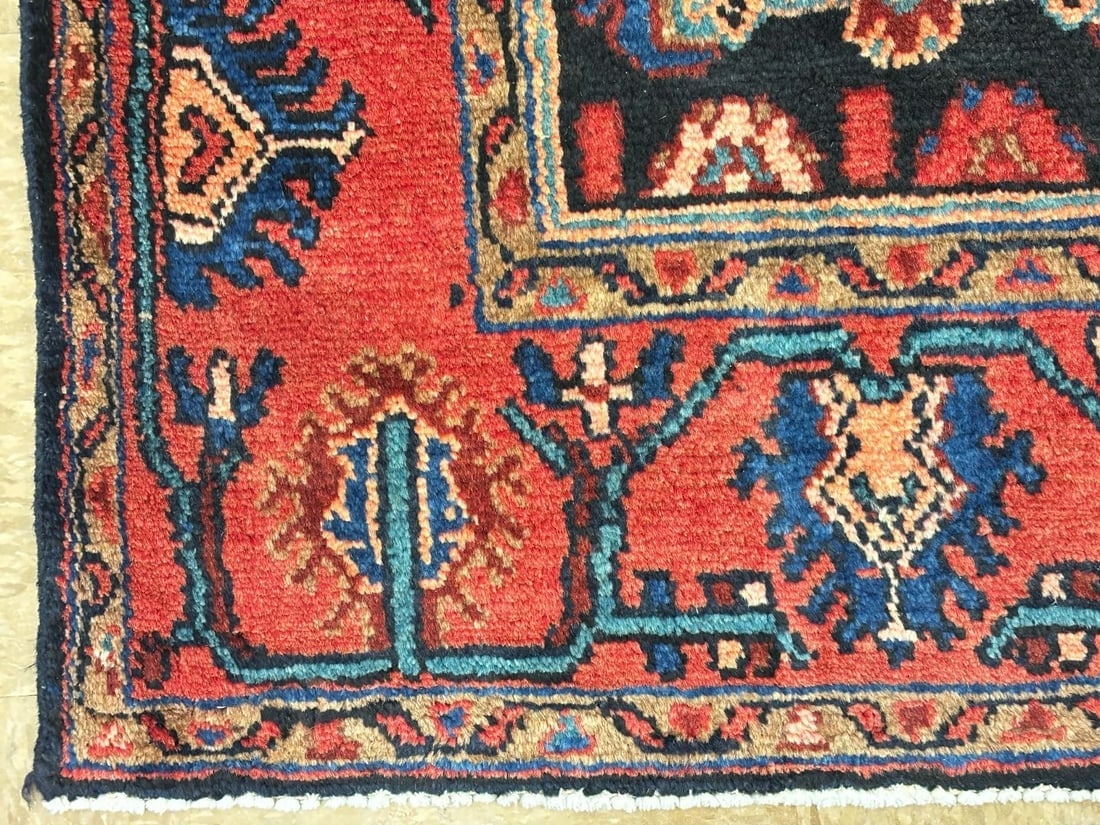 Hand-Knotted Persian Hamedan Wool Rug, Navy Geometric, 3'9" x 5'7" - 7