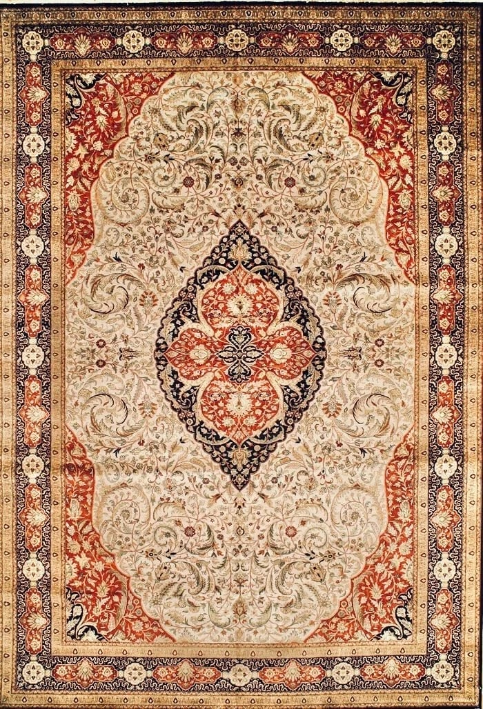 Hand-Knotted IndoPersian Ivory Wool Grand Oriental Rug Carpet 11'11" x 17'5" - 7
