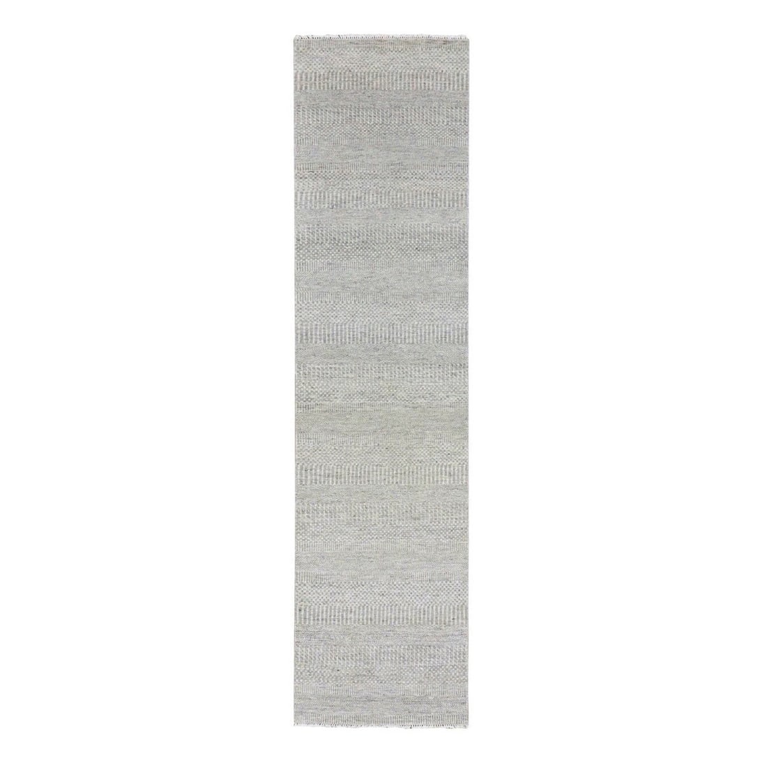 Gainsboro Gray Undyed Wool Hand Knotted Modern Grass Design Runner Rug: Title: Gainsboro Gray Undyed Wool Hand Knotted Modern Grass Design Runner Rug Description:This is a truly genuine one-of-a-kind. It has been Knotted for months and months in the centuries-old weaving