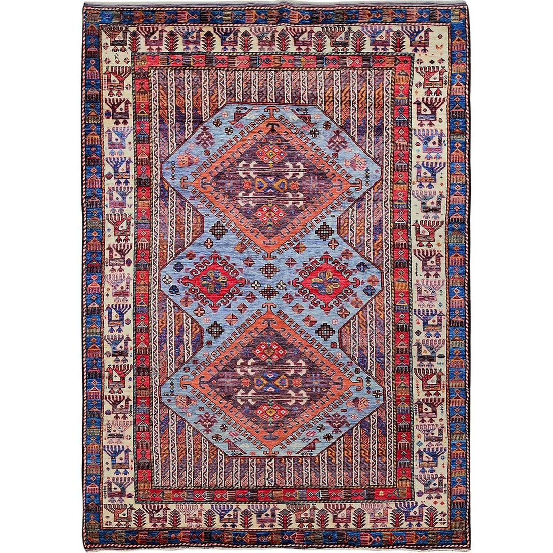 Dusk Purple Afghan Caucasian Design Revival Hand Knotted Soft Wool Rug (1 of 12)