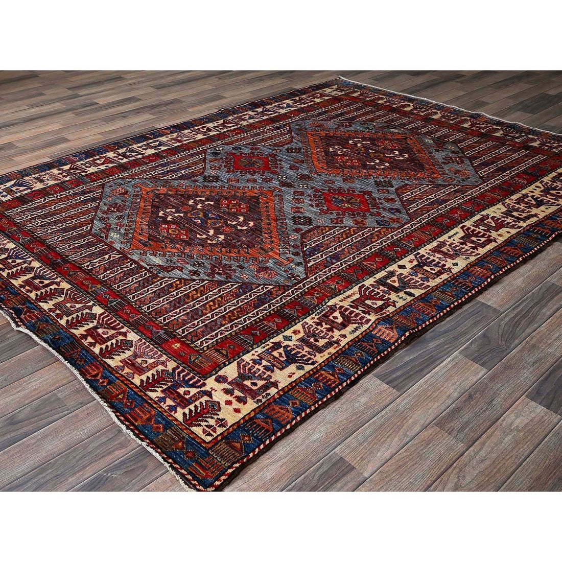 Dusk Purple Afghan Caucasian Design Revival Hand Knotted Soft Wool Rug - 4